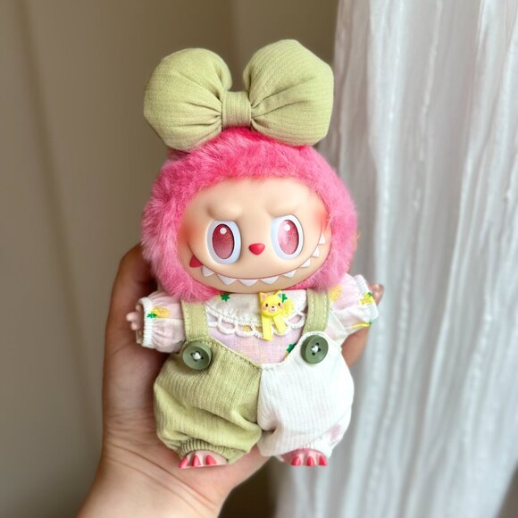 [BUNDLE of 2] Labubu Outfits – Pink & Green Overall Sets with Bows 🎀 - Picture 2 of 8